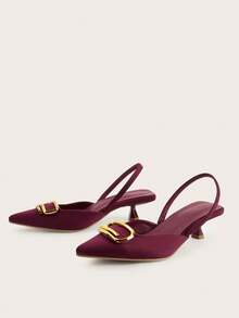 Women's New Fashion Metal Buckle Pointed Toe High Heel Pumps - Burgundy - View 3