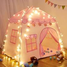 Casa de Campaña para NiñasCastillo de Princesas Cute con Luz de Cadena y Bolsa de Transporte Tiendas de Campaña Jardín Plegable Casitas Grandes Carpa Infantiles para Interior Exterior 51x51x40 Inch - como en la foto - Ver 5