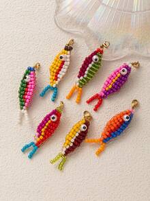 1件欧美时尚海洋风彩色鱼形吊坠，镀18K金，不易氧化，DIY珠宝配件，项链配件，手链配件，耳环配件，钥匙扣配件，包包配件，女士珠宝配件，钱包配件，小吊坠，礼品。 - 彩色 - 查看 2