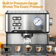 PlumChef Espresso Machine 20 Bar Professional Compact Household Coffee Espresso Maker With Milk Frother Steam Wand Pressure Gauge 54oz Water Tank Low Noise And Fast Coffee Machine For Cappuccino Latte - US A Type Plug(110-127V) - View 5