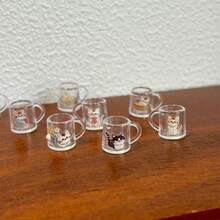 迷你彩色小猫图案水杯模型，可爱高清的猫咪和花朵图案，1:12 迷你精致可爱水杯摆件，娃娃屋必备装饰品。 - 彩色 - 查看 3