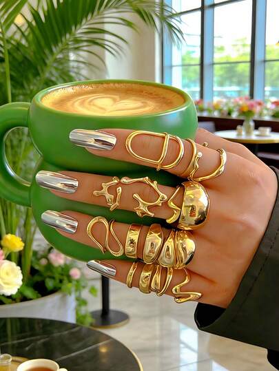 15-3 st vintage eleganta retro mynt metall flerelement färgglad konstgjord ädelsten kattögonsten kristall inbäddad akryl grova hamrade oregelbundna justerbara ringar set, personlighet retro lyxig bohemisk stil flerskiktade stapelbara ringar för kvinnor och män, idealisk present till flickvän, familj, lämplig för sommar, fest, bröllop, dejt, vardagskläder