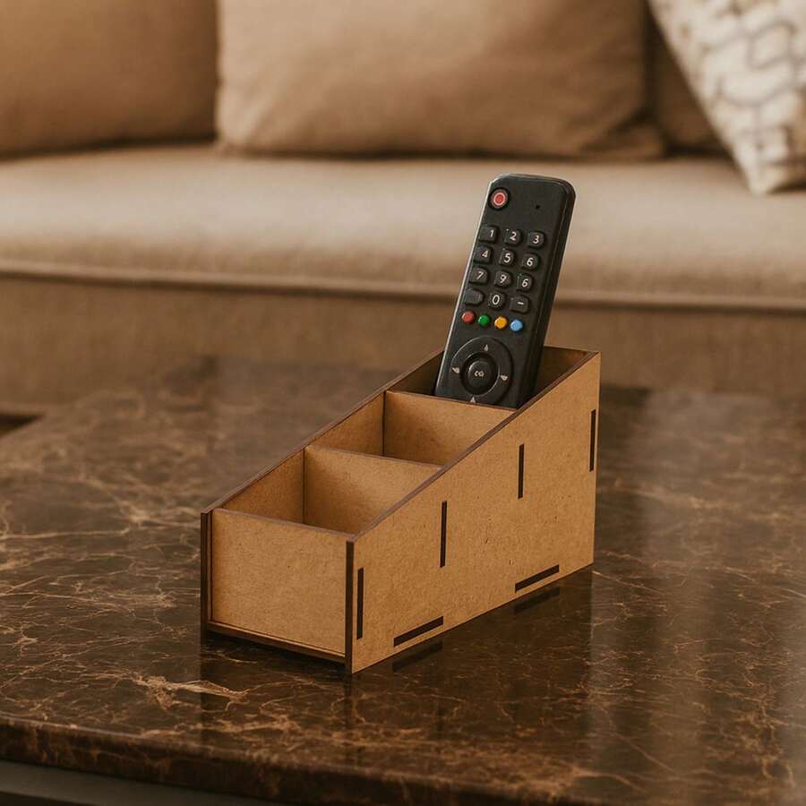 Wood's House Porta Controle Remotos Inclinado com 3 Divisórias em MDF Natural