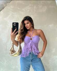 Women's Blouse, Tulle, Ring Detail, Padded Cups, Ruffles, Adjustable Tie, Boho Chic, Casual, Elegant,  Summer Fashion - tử đinh hương - Xem 4