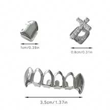 1 Set Fashion Zirconia Cross & Hollow Fang Tooth Grillz, Unisex Daily, Party, Festival Accessories - Multicolor - View 4