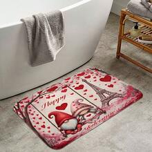 1件/3件/4件情人节爱心小矮人情侣多功能浴室装饰浴帘套装，赠送12个挂钩，营造优雅节日氛围，包含浴室地垫、U型地垫和圆形马桶垫，适用于各种场景的浴室套装 - 彩色 - 查看 15