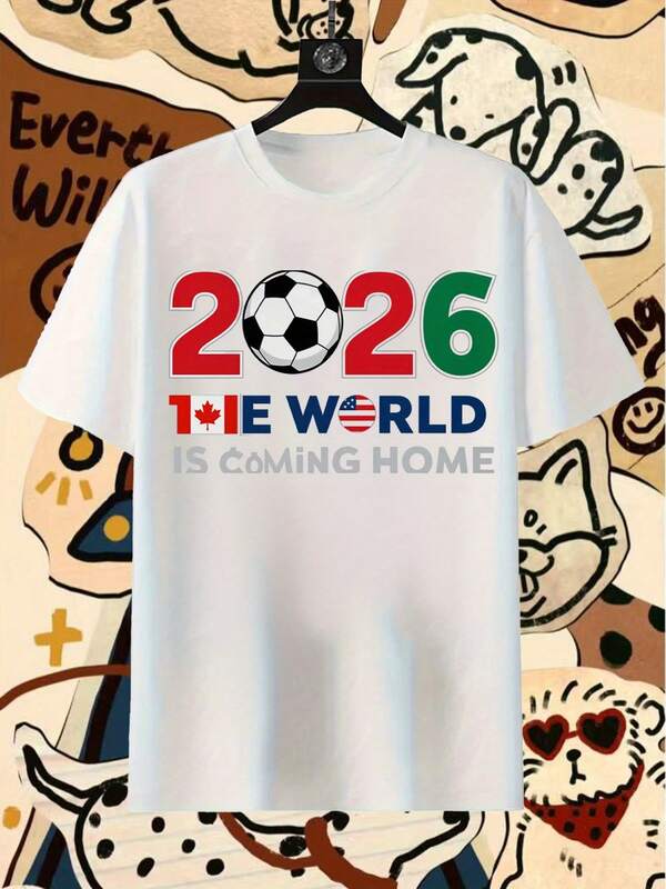 Men's 100% Cotton T-Shirt With 2026 Football Jersey Print, Crew Neck, Casual Style, Football Fan Shirt With Football Print, Men's Football Shirt, American Shirt, Gift For Boyfriend, Graphic Shirts For Women, Shirts, Graphic Shirt, Men's Clothing, Men's Shirts, Valentine's Day, Themed Shirts, Rugby Print, Themed Shirt