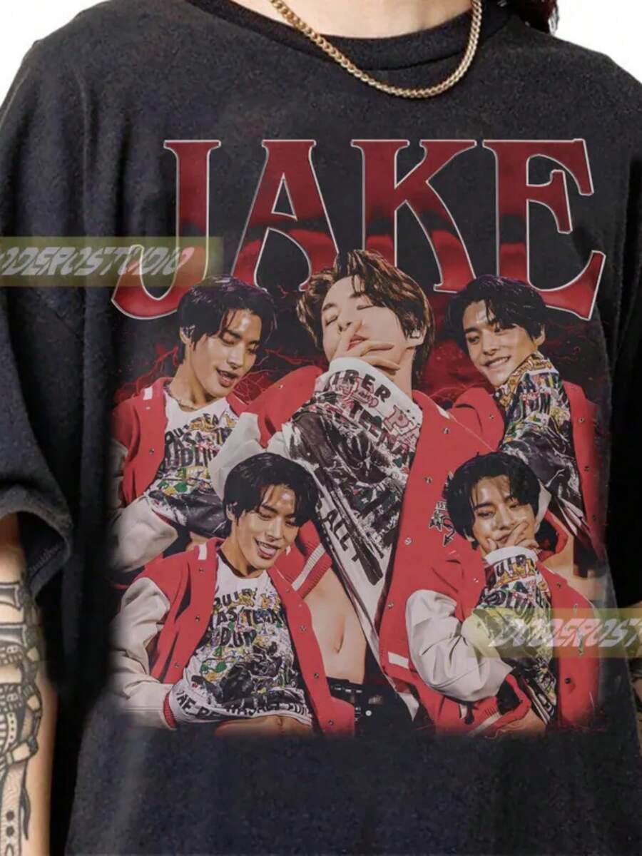 Limited Jake Kpop Vintage Shirt, Retro Jake Music Gifts For Woman And Man, Retro Jake Kpop Music Fan Gifts, Jake 90s Bootleg T-Shirt - 黑色 - 查看 1