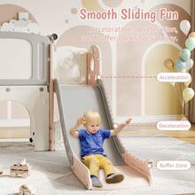 Resbaladilla Infantil 8 en 1 para Interior y Exterior, Juego de Parque para Niños con Escalador, Aro de Básquet, Túnel y Almacenamiento - Rosa - Ver 6