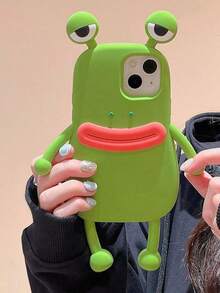 TLYJ Cute Funny 3D Big Eyes Frog Silicone Case For IPhone 17 ProMax 17Pro 17 16 15 14 13 12 11 Pro Max Lovely Protective Shockproof Soft Cover - màu xanh lá - Xem 2