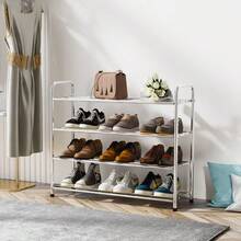 Stainless Steel 4-Tier Shoe Storage Organizer, Holds 12 Pairs, Ideal For Entryway Spaces - Silver - View 3