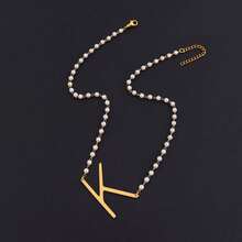 1pc Fashionable Retro Large Letter & Faux Pearl Decor Women Necklace - White - View 12