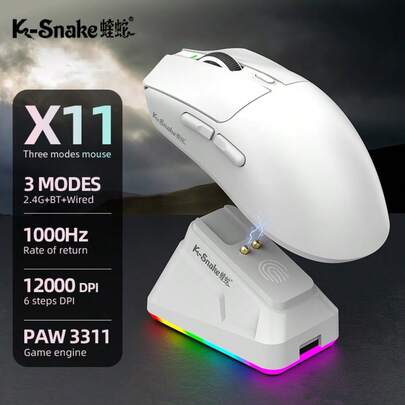 ATTACK SHARK X11 Lightweight Wireless Gaming Mouse, With RGB Charging Base, 3 Modes: 2.4G/USB-C Wired/Bluetooth, 22000 DPI, PAW3311 Optical Sensor, HUYU Switches, 5 Programmable Buttons, For PC/Christmas Gift/New Year 2026 Festival/Christmas Decoration/Christmas Edition Children's Gift/Family Gift/Year-End