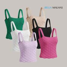 Women's Cropped Tank Top In Textured Modal Fabric With Scale Pattern - Comfortable, Stylish Casual Fashion - Lilac - View 6