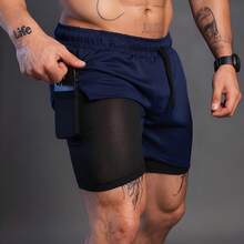 Kit Of 3 2-In-1 RUN Double Shorts For Men's Gym, Running, And Training With Elastane - Helanca Fabric - 水鴨藍 - 查看 6
