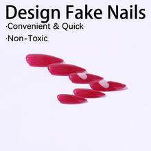 24Pcs Cat Eye Press On Nails Rose-Red Color With Heart Design For Party Wedding - 玫紅色 - 查看 5