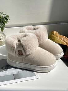 Women's Faux Fur Lined Snow Boots, Warm And Fashionable For Indoor And Outdoor Wear In Autumn/Winter,Fluffy Slippers - Beige - View 8