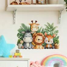 Cartoon Donkey, Giraffe, Lion And Deer Forest Animals Playing Wall Stickers Self-Adhesive Living Room Sofa Bedroom Background Wall Stickers - Multicolor - View 4