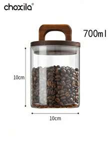 1 pièce Bocal en verre pour le stockage du café, bocal à thé, bocal en verre avec bouchon en liège hermétique pour le stockage des grains de café et des fruits secs - Boîte de haricots farcie boule en bois - Voir 18