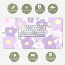 1pc Macaron Pink & Purple Soft Floral Mouse Pad, Cute Hand-Drawn Flower Desk Mat, Large Non-Slip Office & Gaming Keyboard Pad - Rectangle - View 3