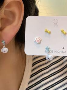 Conjunto de aretes con diseño geométrico de cachorrito y estrella - Multicolor - Ver 2