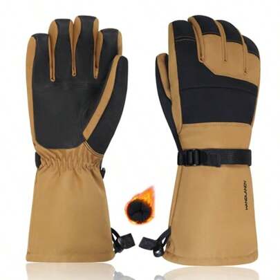 Cowskin Palm Ski Mittens Cold Proof Winter Warm 3M Thinsulate Outdoor Windproof Gloves For Men Women Skiing/Snowboarding