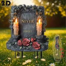 2D平面，1件装双烛玫瑰印花纪念花园摆件，适用于花园地面、墓地、草坪和露台，表达深切的缅怀和慰问，贴心的慰问礼物，无需用电 - 彩色 - 查看 7