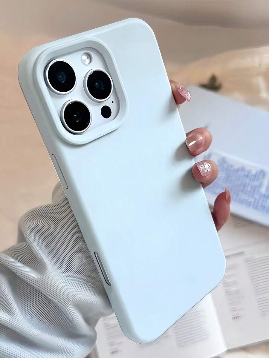 1pc Distant Blue Matte Simple Large Hole Lens Protection Anti-Drop Phone Case, Personalized Compatible With IPhone 16 Pro Max, 17/16/15/14 Plus, 13/12/11 Protective Cover - Blue - View 1