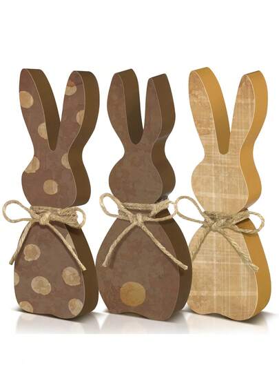 1 Set Wooden Easter Bunny Decorations, Rope Hanging Rustic Style Rabbit Decor, Wooden Easter Bunny Tabletop Center Piece, Rabbit Shaped Desktop Decor, Home Office Party Supplies (Cute Style), Suitable For Party Tabletop Display, Party Backdrop, Easter Basket Filler, DIY Decoration