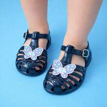 Girls' Butterfly Glitter Glamour Sandals - Black - View 8