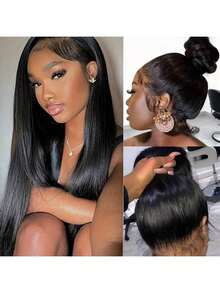 ZHENDEFA 隐形绑带 360° 无胶假发 真人发 骨直 拉扯式高清透明蕾丝前假发 带弹性抽绳 预拔毛巴西直发假发 真人发 - SNatural - 查看 5