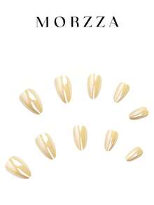 Add A Touch Of Romance With 24pcs Casual Elegant Sweet Cute Street Simple Classic Modern Daily Yellow Aurora White French Short Almond Press On Nails Fake Nail Kit,Suitable For Sweet And Delicate Girls And Women To Use In Daily Life And Shopping - Yellow - View 2