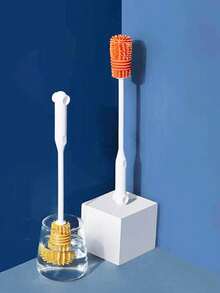 2025 New High Efficiency Silicone Bottle Cleaning Brush, TPR Brush For Cleaning Bottles, Cups, Mugs, Jars, Coffee Cups, Wine Glasses, Long Handle Container Cleaning Brush, White - Red and White - View 2