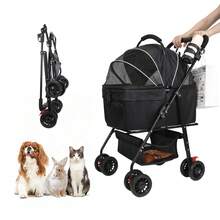 【ペットと、もっとお出かけ楽しむ！】 ペットカート 分離式 犬 カート 3WAY 犬用 ベビーカー ペットバギー ワンタッチ折り畳み 対面式 フルオープン 前輪360°回転 後輪ブレーキ付 耐荷重20kg 多頭の小型犬&猫 中型犬一匹用 お出かけ 散歩 キャンプ カップホルダー、フック付き 合金鋼 グレー - ブラック - チェックする 9