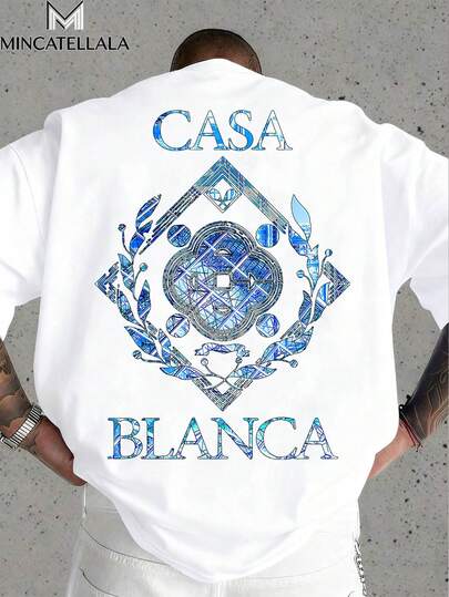 Casa  Blue Emblem,Men's Gift, Men's T-Shirt, Christmas Gift, Crew Neck Casual Fashion, Winter, Suitable For Going Out Or Weekend Vacations, Unisex