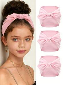 3/1pc Girls Bowknot Rabbit Ear Headband, Boho Extra Wide Cute Rabbit Ear Knotted Headband, Solid Color Bowknot Hair Accessory, Suitable For Girls Daily Wear, Autumn/Winter Headband - Multicolor - View 19