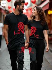 2pcs Men Casual Street Style Heart Print T-Shirt And Sweatpants Set, Spring/Summer - Multicolor - View 9