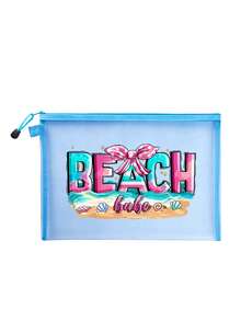 时尚网眼化妆包，印有“沙滩”图案和粉色蝴蝶结，大容量网眼化妆包，便携透气洗漱包，旅行化妆包，化妆品收纳包，日常必需品收纳包，化妆包，护肤包，洗漱包，旅行必备，邮轮必备，宿舍必备，伴娘礼物，母亲节礼物，生日礼物，送给朋友和老师的礼物，家居装饰 - 彩色 - 查看 11