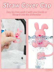 2件套硅胶吸管装饰，可爱兔子造型吸管帽，牛仔布挂饰，复古挂饰，DIY配件，保温杯的完美配件，让你的保温杯更时尚亮丽，更容易辨认，硅胶吸管帽适用于30盎司和40盎司的保温杯。 - 粉色 - 查看 4