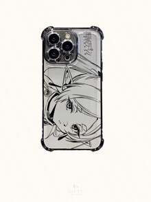 1個 透明なアニメガールラインアートの電気メッキスマホケース、4コーナーエアバッグ保護付きき、落ちると衝撃に強いい、彼女や自分用のホリデーギフト。  17、16、15、14、13、12、11、XR、XSMAX、XS、X、Galaxy A、Galaxy S25、S24、S23、S22シリーズに対応 - ブラック - チェックする 9