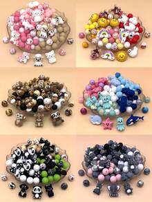 5/32件套硅胶DIY串珠套装，3D硅胶可爱动物珠子，适用于手工DIY手链项链首饰制作，工艺配件，钥匙扣，笔饰，手机挂饰，包包吊坠，独特礼物 - 彩色 - 查看 12