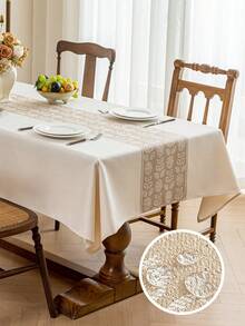 1pc Plant Pattern Jacquard Water Repellent Tablecloth, Polyester Fabric, Rectangular Or Square, Suitable For Restaurant, Living Room, Dining Table Decor, Machine Washable - Brown - View 4