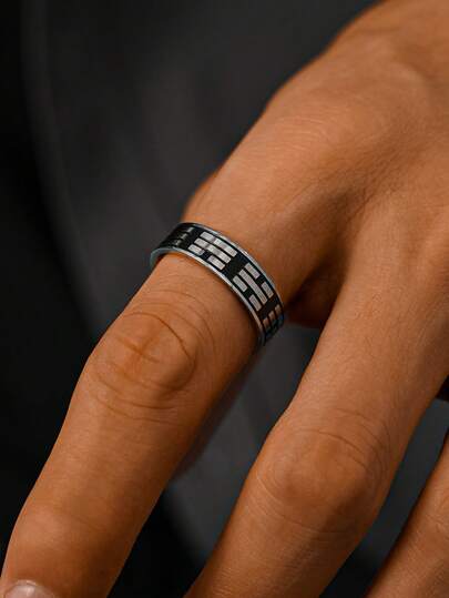 1件 做旧复古男士不锈钢戒指饰品