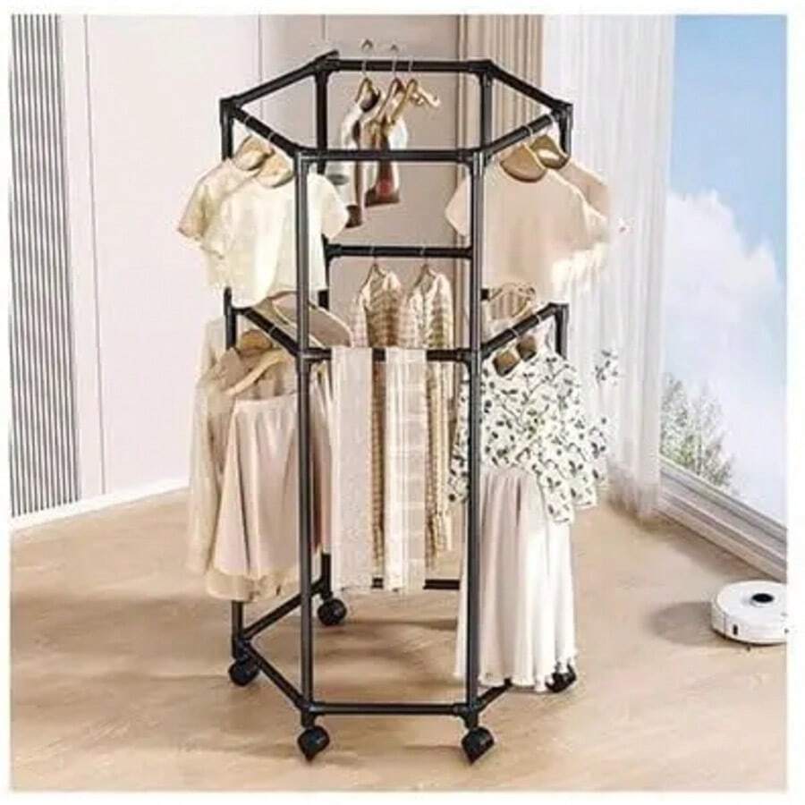 Clothes Rack Hexagonal Rotating Clothes Rack Metal Clothes Drying Rack ...