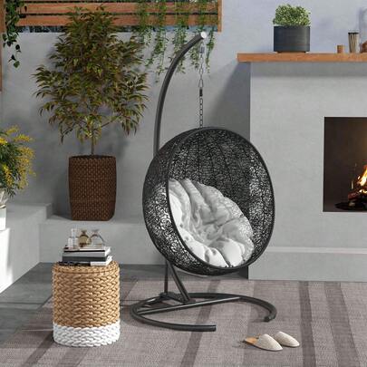 Outsunny Hanging Hammock Chair Stand With Round Base, C Hanging Swing Stand Frame For Swing/Egg/Hammock Chair, Indoor & Outdoor, Heavy Duty 330 Lbs, Black