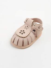 New Floral Soft Bottom Infant Sandals Infant Toddler Infant Girls PU Leather Soft Open Toe Summer Sandals Flower Princess Flat Shoes - Apricot - View 9