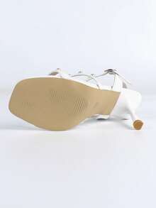 Chic Strap Metal Decor Pointed Toe Stiletto Heel Party Sandals - White - View 10