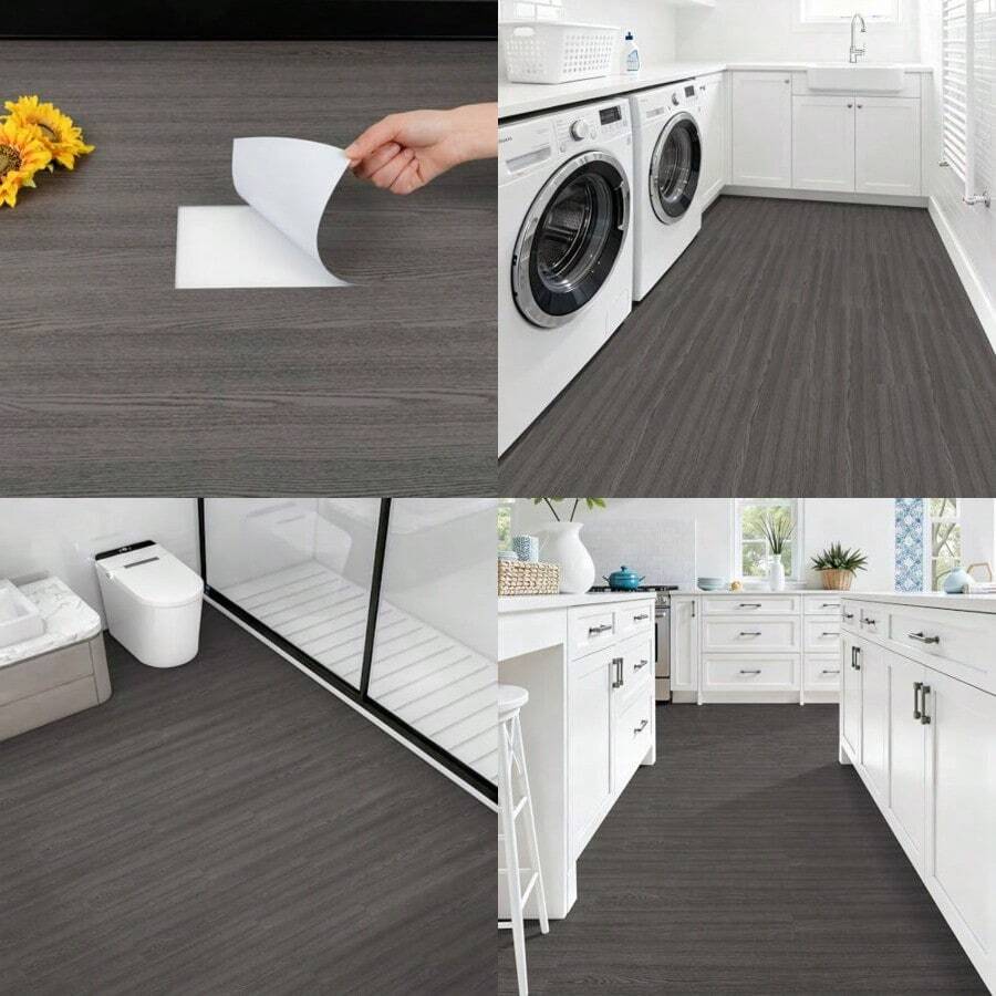 Peel And Stick Floor Tile - 20pcs Wood Vinyl Flooring Tiles Waterproof For Kitchen And Bathroom - 5.9in X 35.8in Self Adhesive Floor Stickers Removable - 中灰色 - 查看 1