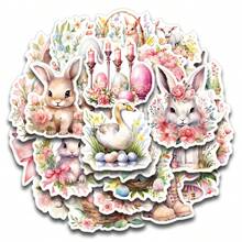 30pcs/2sheets Easter Bunny & Egg Stickers - Assorted Cute Rabbit, Chick & Spring Florals Self-Adhesive Decals For Scrapbooking, Journals, Laptop & Gift Decorations, Easter Gifts - Multicolor - View 1