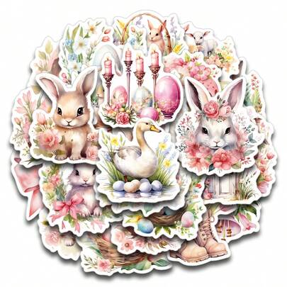 30 st/2 ark påskhare- och äggklistermärken - Blandade söta kaniner, kycklingar och vårblommor självhäftande dekaler för scrapbooking, dagböcker, laptop- och presentdekorationer, påskgåvor